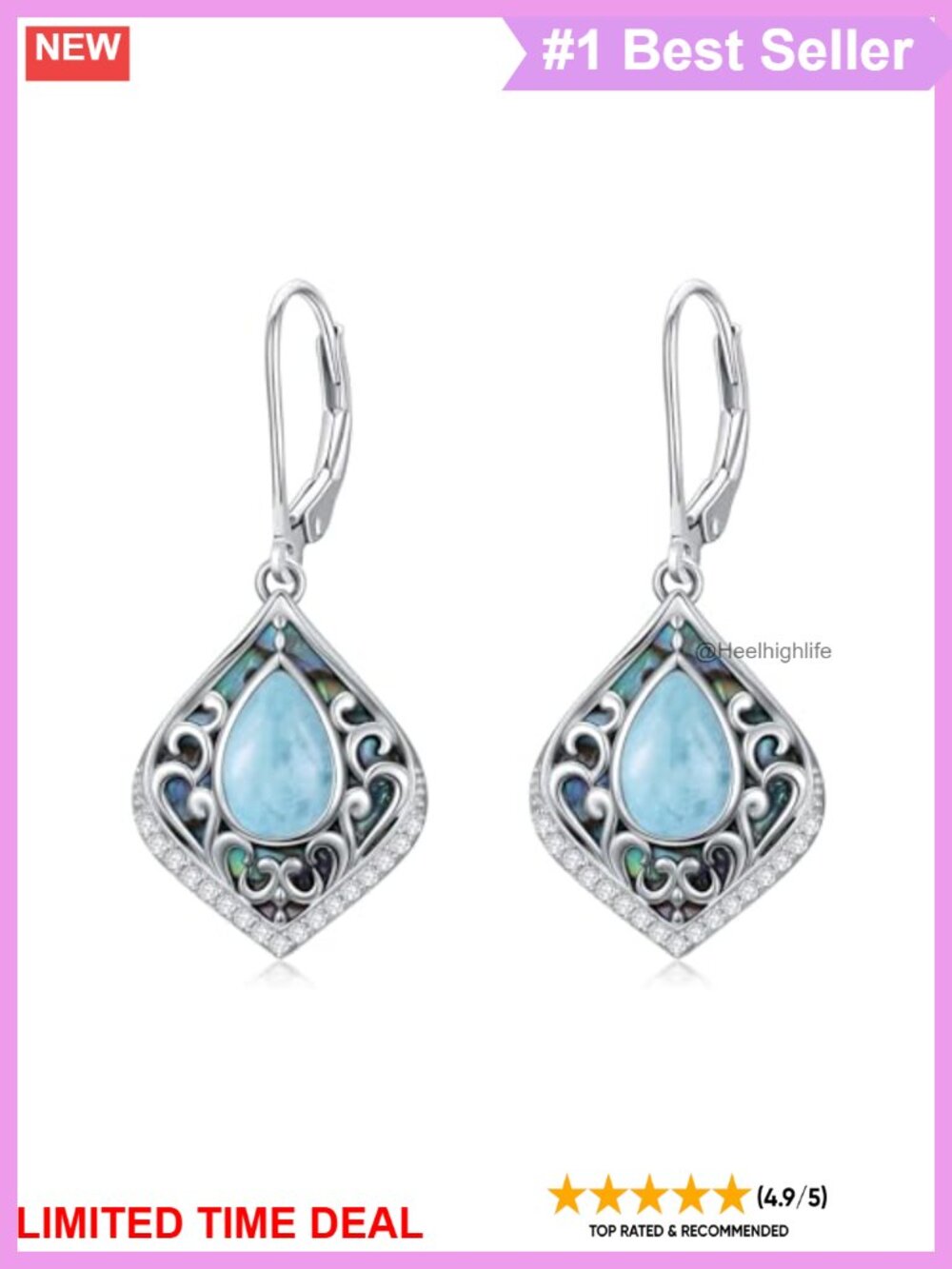 HPQQ 925 Sterling Silver Filigree Teardrop Dangle Earrings Abalone Shell
